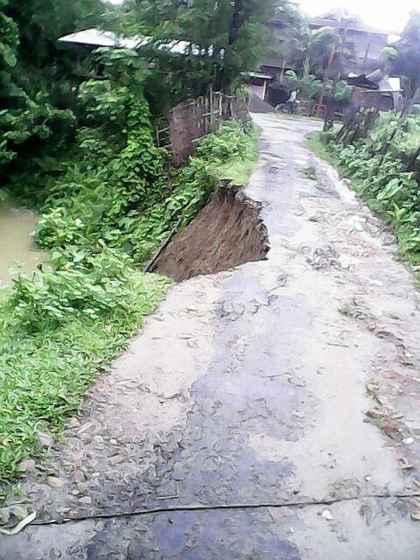 Road damaged due to rain at Jiribam on May 18, 2016