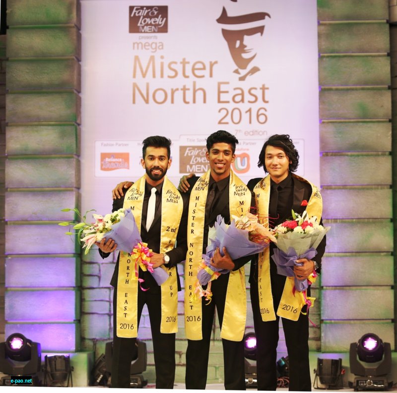 Animesh Pandit - Meghalaya  winner(Center), Sushanta Rajkumar - Manipur 1st runner up(Right) and Colin Jacob Rajan- Assam 2nd runner up(Left) at 7th Fair & Lovely Men Mega Mister North East 