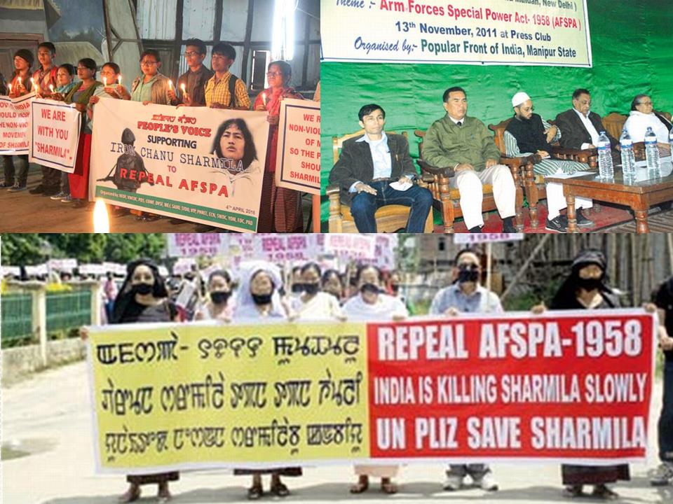 Photo 1. A collage of pictures showing different activities in protest of AFSPA.   