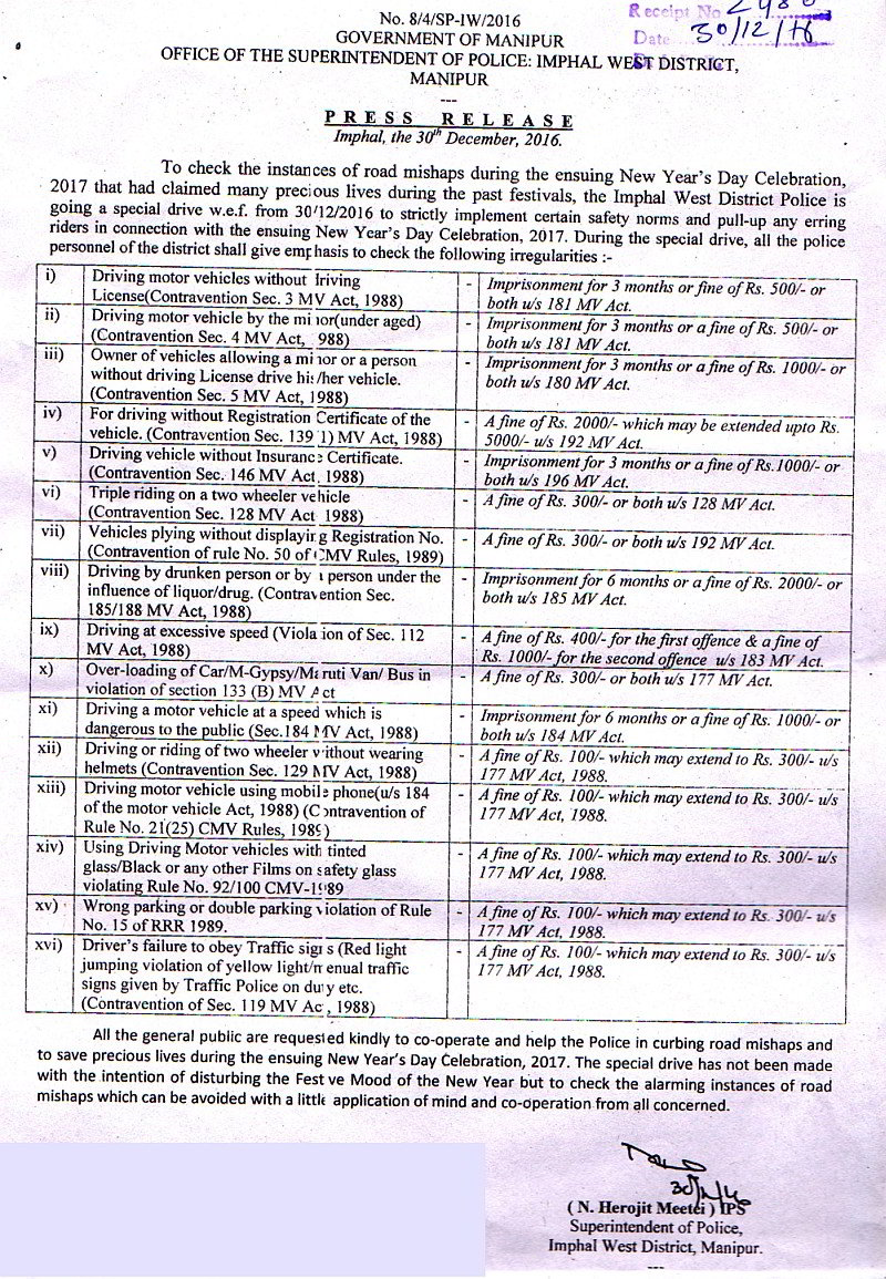 Safety Norms for drivers for New Year celebration