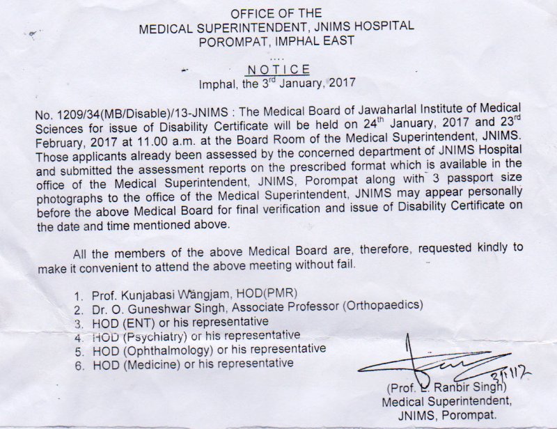 Medical Board for issue of Disability Certificate  