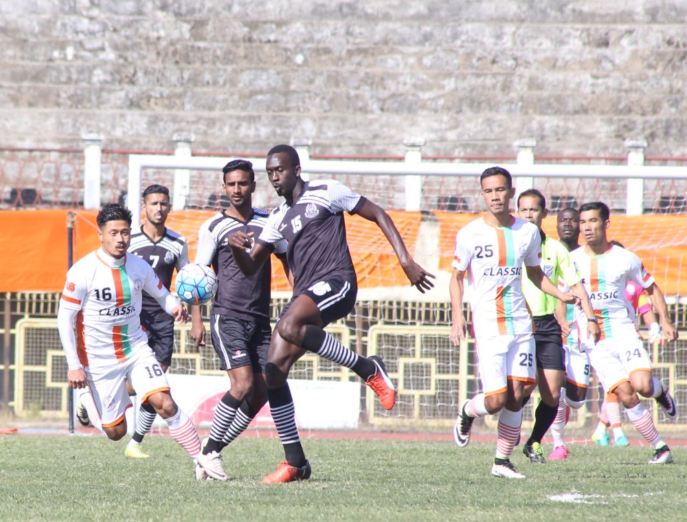 Lancine Toure (Black Kit) in action - MOHAMMEDAN SC VS NEROCA FC at Khuman Lampak Main Stadium 