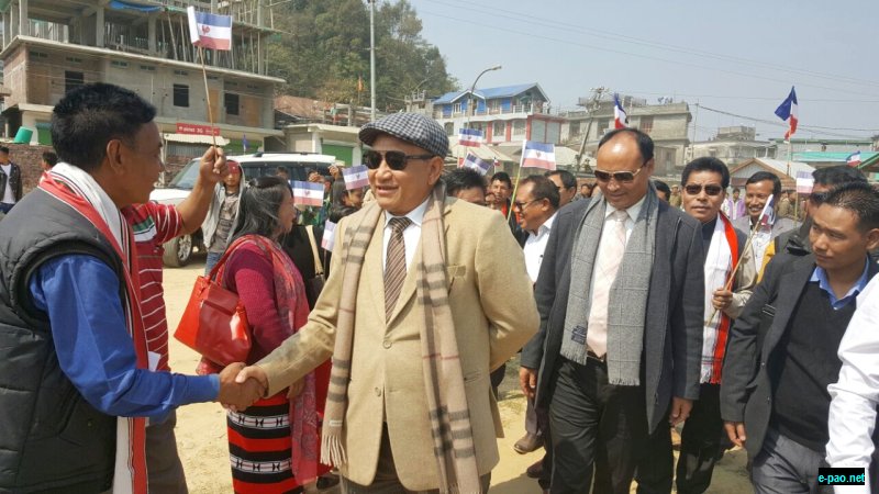 Former Nagaland Chief Minister TR Zeliang received by NPF workers at Tamenlong