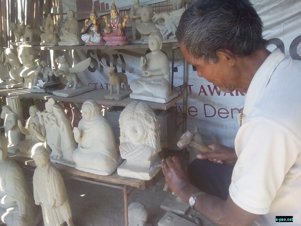 Toupokpi Sculptor: Oinam Mangi gives final touch to a stone figure