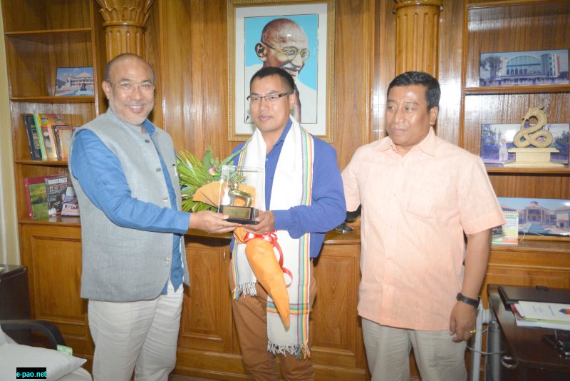 Felicitation of Thangjam Guneshwar, Manipuri Scientist at  CM Office on June 26 2017  