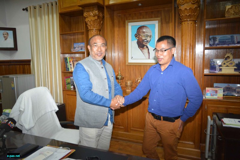 Felicitation of Thangjam Guneshwar, Manipuri Scientist at  CM Office on June 26 2017  