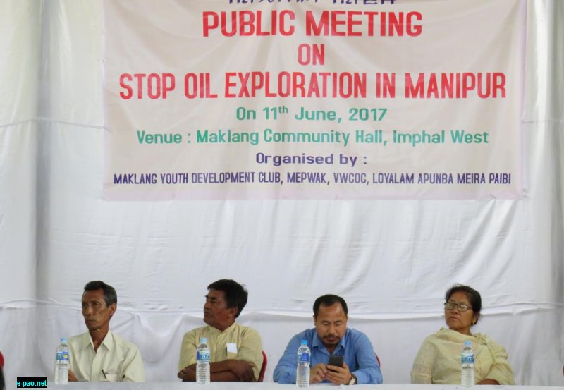 Public Meeting on STOP Oil Exploration in Manipur At Maklang Bazar Community Hall on 11th June, 2017 