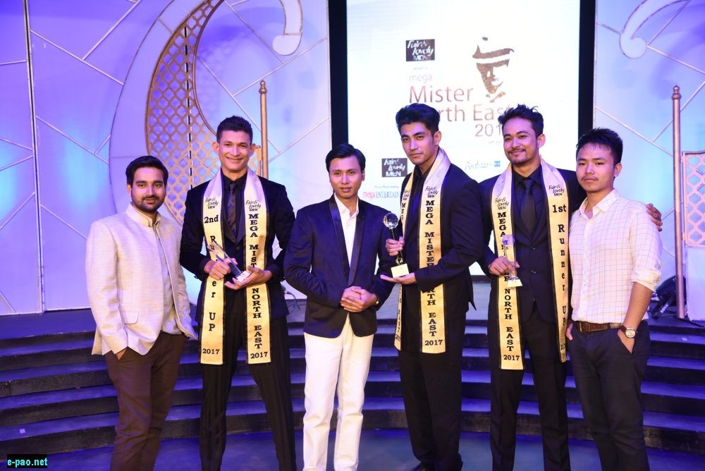  (L-R) - Kanhaiya Mehta, Abhijit Singha and Jeku Taba with winners Soman Chetry , Suman Ningthoujam and Babul Koch at 8th FAL Men Mega Mister North East 
