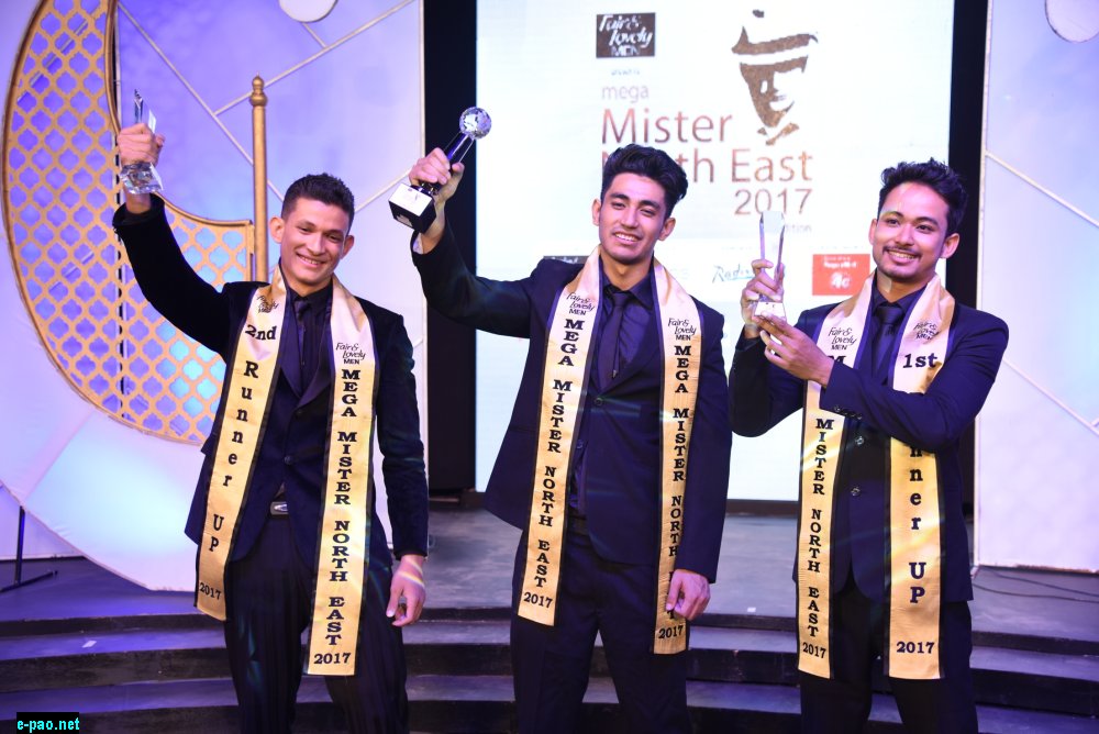  (L-R)2nd runner-up Soman Chetry, winner Suman Ningthoujam and 1st runner-up Babul Koch during 8th FAL Men Mega Mister North East 