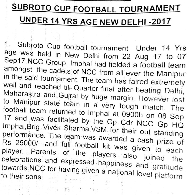 Subroto Football Tournament under 14 yrs age New Delhi