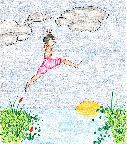 'jumping a stream' :: An illustration by James Oinam