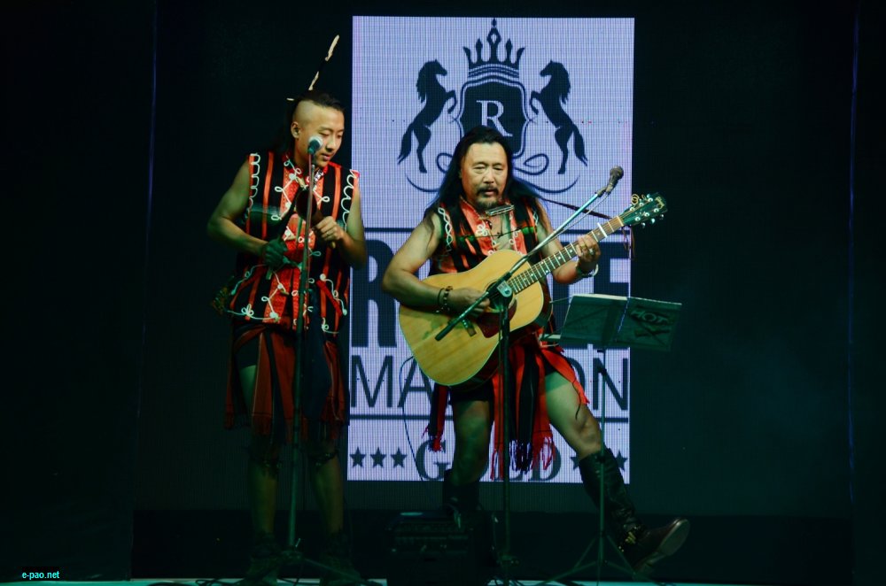  Guru Rewben Mashangva and Saka Mashangva performing during  3rd edition of North East India Fashion Week,  Itanagar on November 11, 2017 