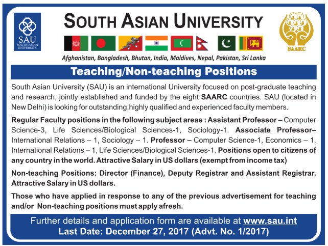 Teaching / Non-Teaching Positions at South Asian University 
