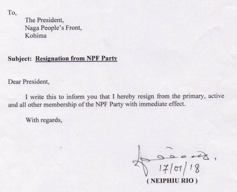  Neiphiu Rio resigns from NPF
 