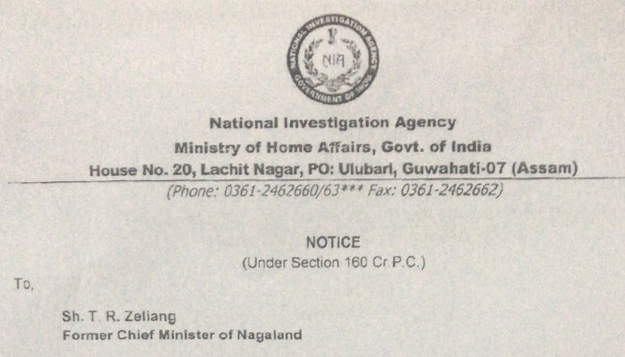 Clarification regarding news reports of TR Zeliang summoned by NIA 