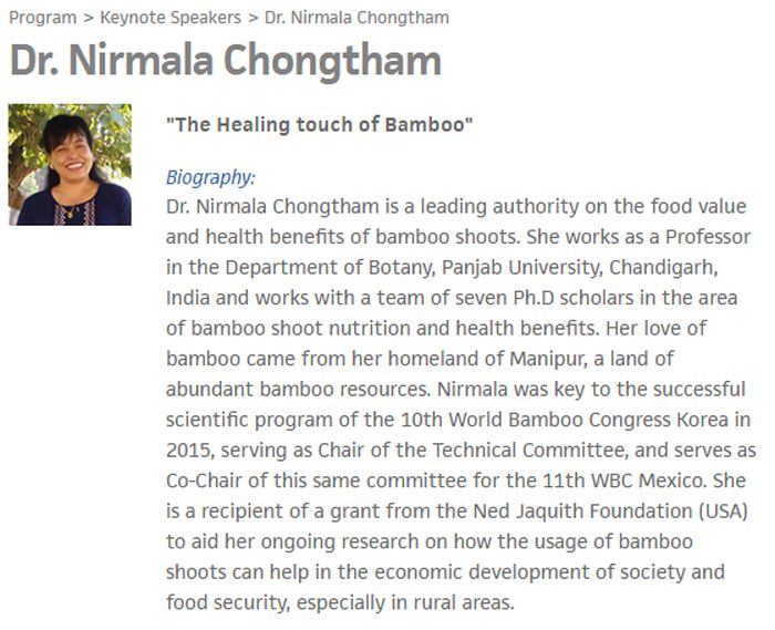 Dr. Nirmala Chongtham Key note lecture at World Bamboo Congress at Mexico