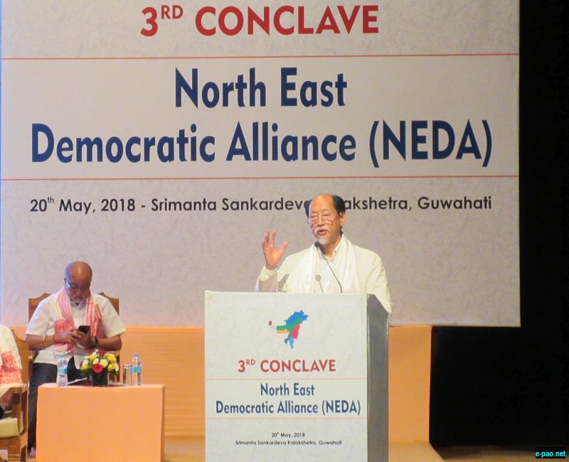 Nagaland Chief Minister Neiphiu Rio at 3rd Conclave of the North East Democratic Alliance at the Srimanta Sankaradeva International Auditorium in Guwahati on May 20, 2018 