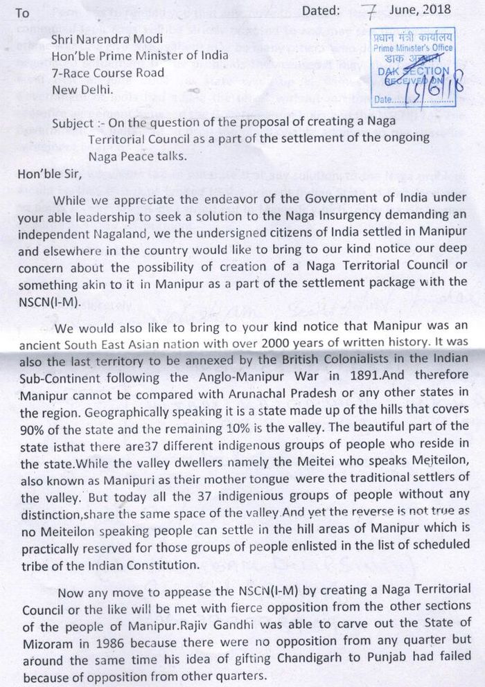 Letter to Prime Minister Narendra Modi on ongoing Naga Peace Talks
