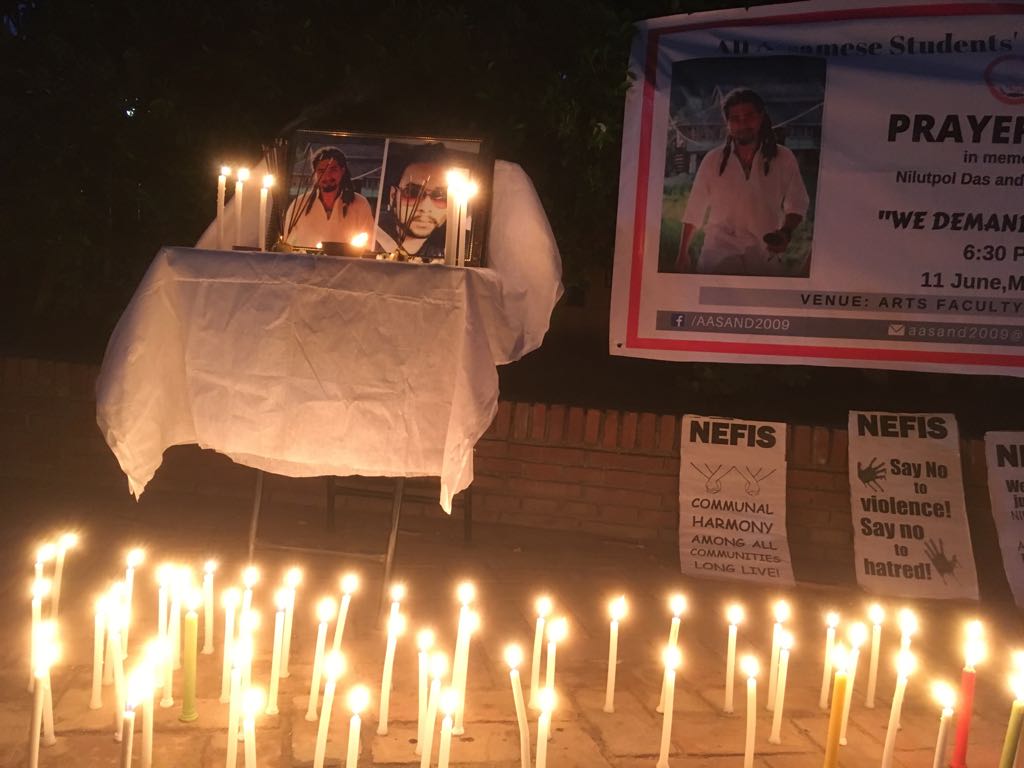 Candle Light Vigil at DU over the lynching of two men in Assam  on 11 June 2018 