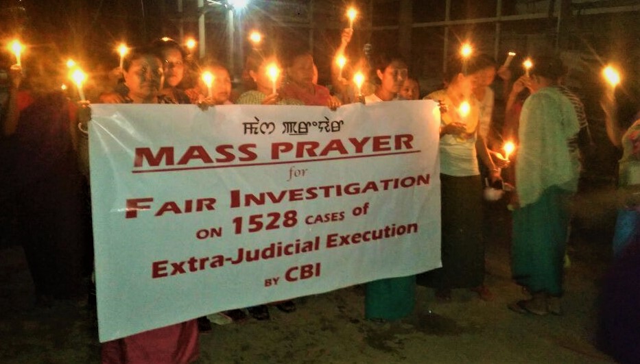 Candle light Prayer at Konsam Leikai for fair investigation of the 1528 cases of fake encounter by the CBI  on 4th June, 2018