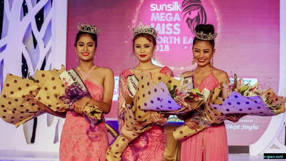 (L-R) 2nd runner up Jyotismita Baruah, winner Mariam Longri, 1st runner up Tsurila  at 16th Mega Miss North East 2018
