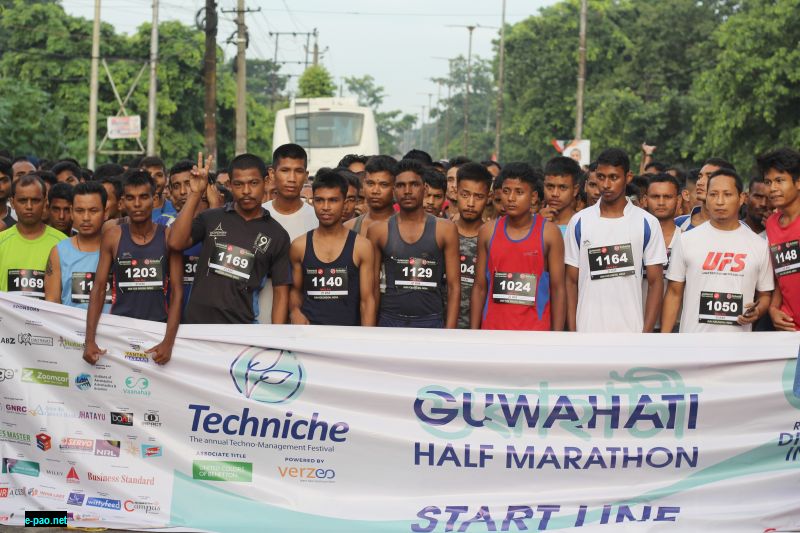 21 km participants waiting for the flag-off by Shri Kesabh Mahanta at the starting point.