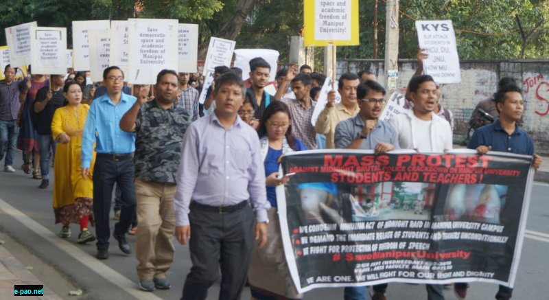 Protest March on 26th September, 2018 at Delhi University against brutal police crackdown on teachers and students in Manipur University