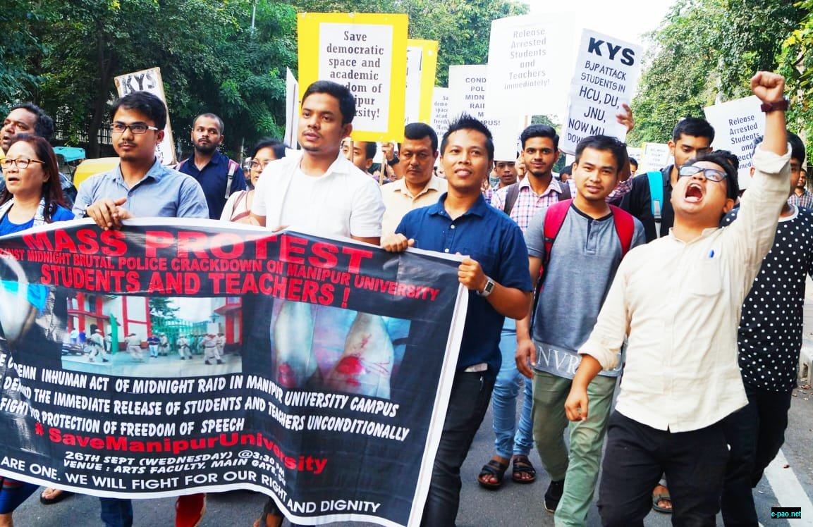 Protest March at Delhi University against brutal police crackdown on teachers and students in Manipur University :: 26th September, 2018