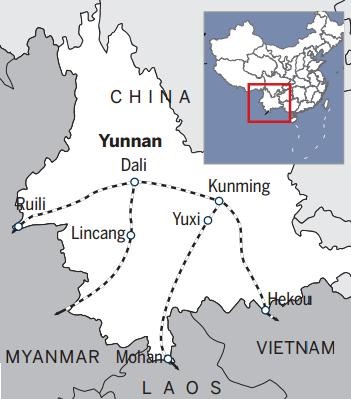  Fig. 3: Map showing the railway lines connecting China and Southeast Asia  