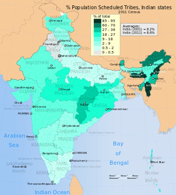  Demography map of India with scheduled tribes 