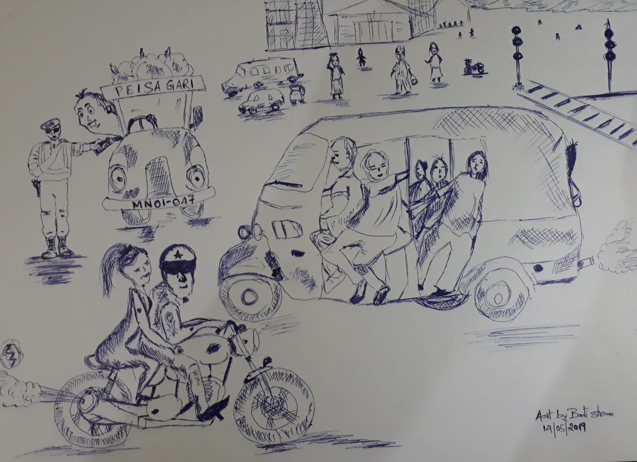 Diesel auto vs Motrorbike rider vs Traffic control :: An Artwork and an Essay by bBanti Phurailatpam