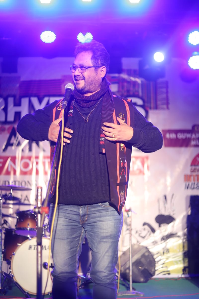  NEZCC Director Jitul Sonowal singing his famous song 'Moromi Logori' at the Ukhrul auditions of Rhythms and Aromas of Northeast India at Ukhrul on January 10, 2020 