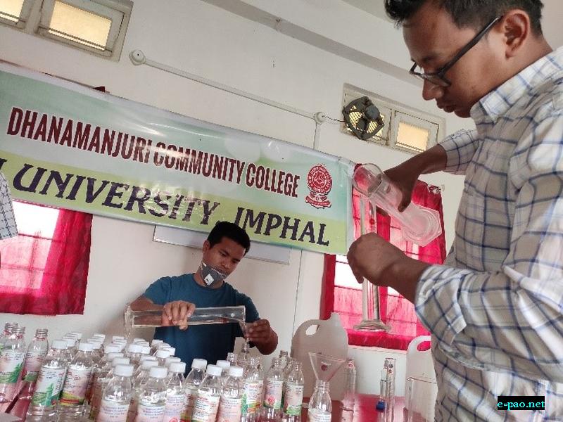 COVID-19 :: Alcohol based hand rub solutions bottles manufactured by Dept of Pharmaceuticals of D M Community College, Imphal :: March 26 2020