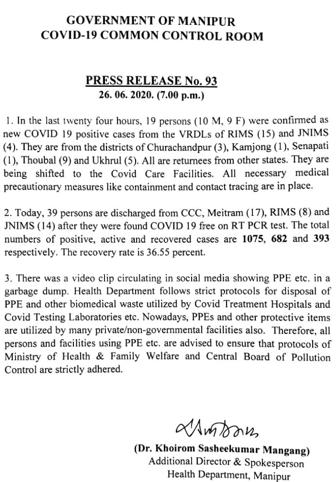   COVID-19: Status Update : 26 June 2020 