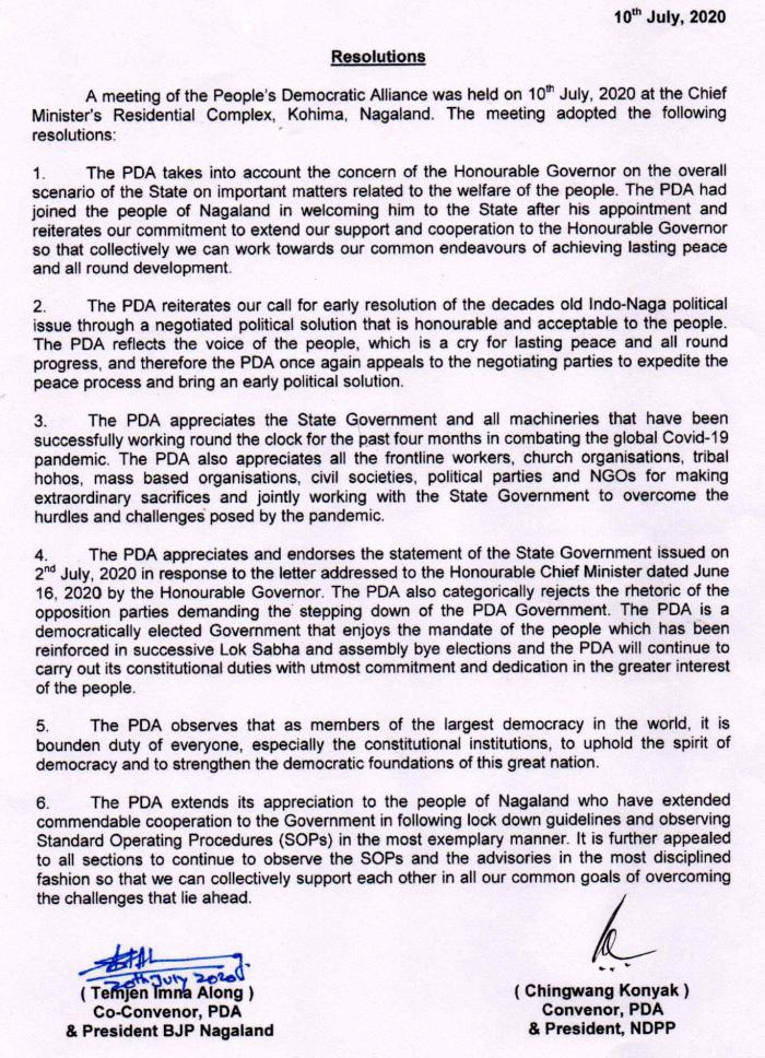  People's Democratic Alliance (PDA) Nagaland : Meeting Resolutions  