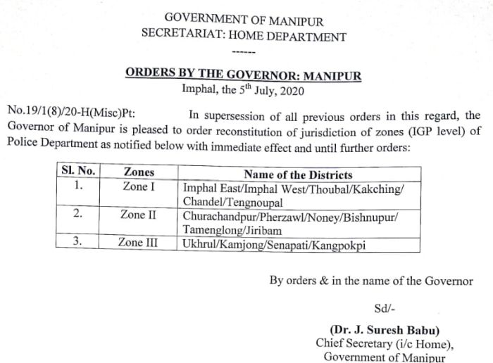  Reconstitution of Jurisdiction of Zones in Manipur 