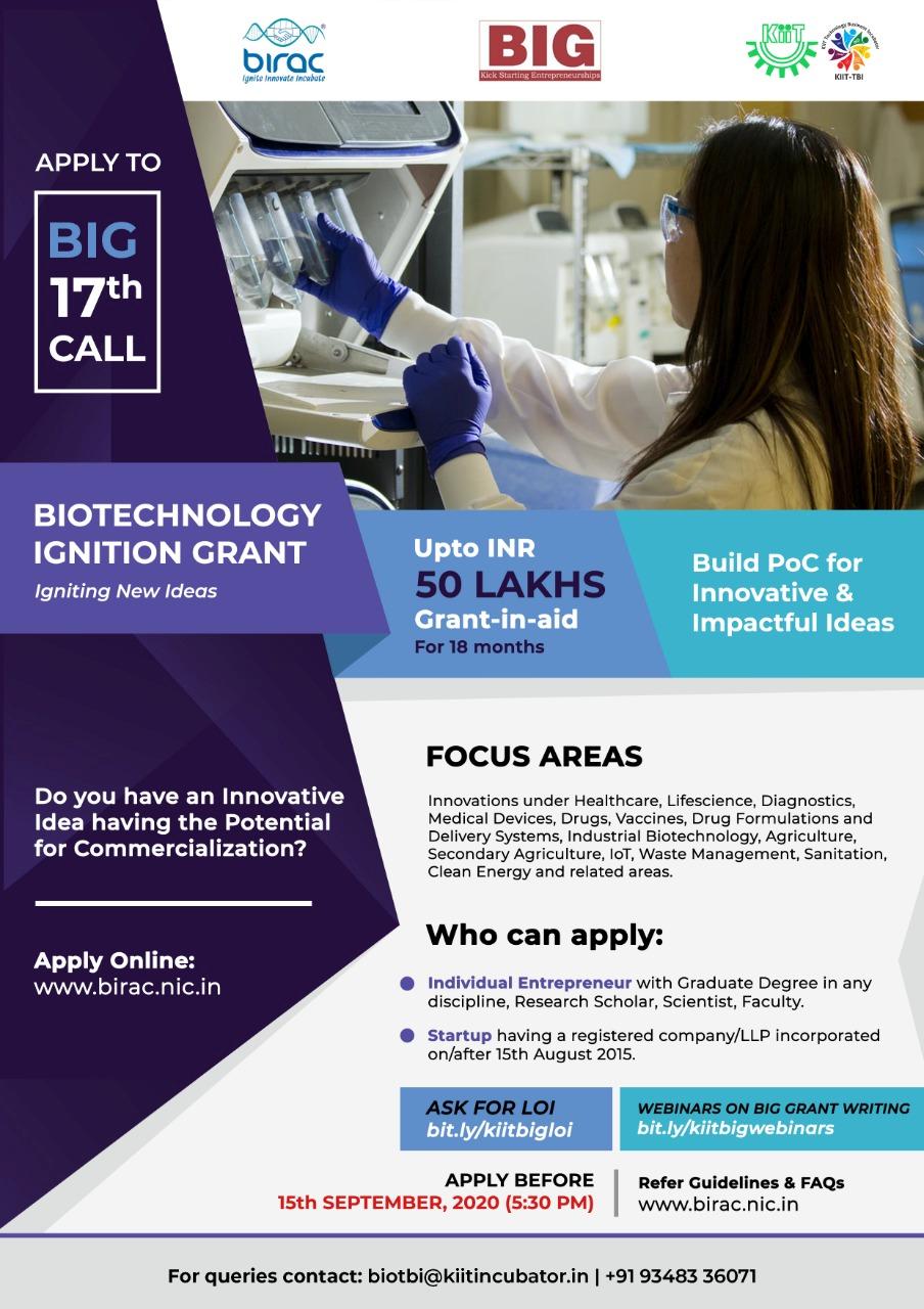   BIG 17th call :: Biotechnology Ignition Grant 