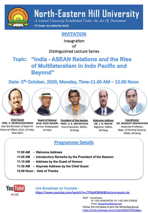  Lecture : India-ASEAN Relations at NEHU Shillong 