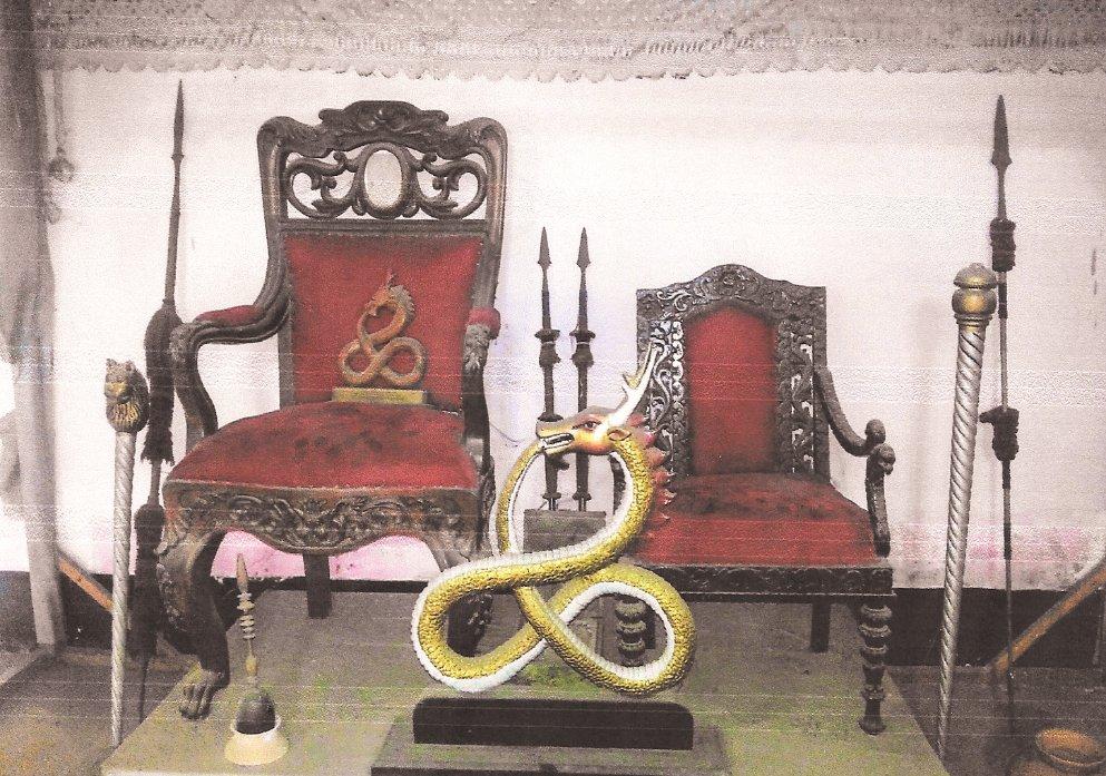  Ancient thrones of the Meitei King and Queen in the Palace with a coil of Pakhangba