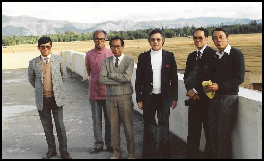  On the roof of Dr Brajabidhu's Hospital at the Airport Road :: L-R:  Late Dr N Shyansunder, Late Dr N Sukumar, Late Dr M Samarendra, Dr Brajabidhu, Author, Dr L Jogamani