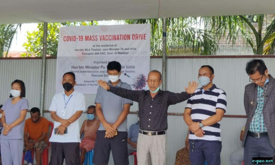  Mass vaccination drive at Thanlon in Churachandpur District on July 24, 2021  