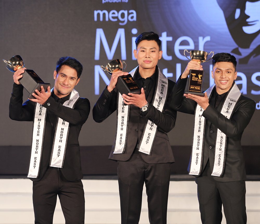  (L-R) Vishal Brahma, P. Achevei and Bhargab Gogoi crowned 11th Garnier Men Mega Mister North East 2021 
