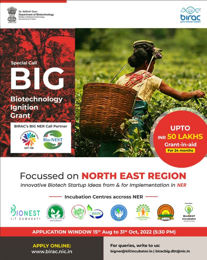  Biotechnology ignition grant for North Eastern Region  