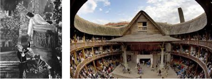 The famous balcony scene of Romeo & Juliet in the film Romeo and Juliet that I saw in Imphal in the immediate post war period, starring Norma Shearer as Juliet.  The balcony is now reconstituted in the new Shakespeare's Globe Theatre in London.   