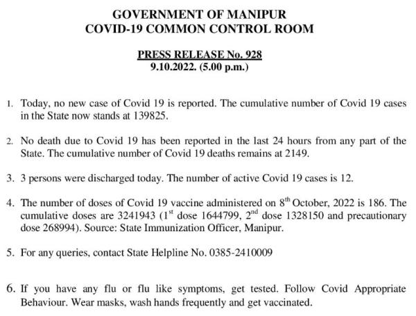   COVID-19: Status Update : 09 October 2022 