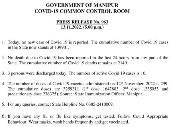   COVID-19: Status Update : 13 November 2022 