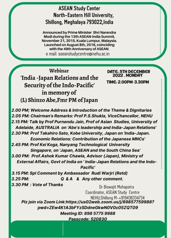  Webninar at NEHU, Shillong : India-Japan Relations 