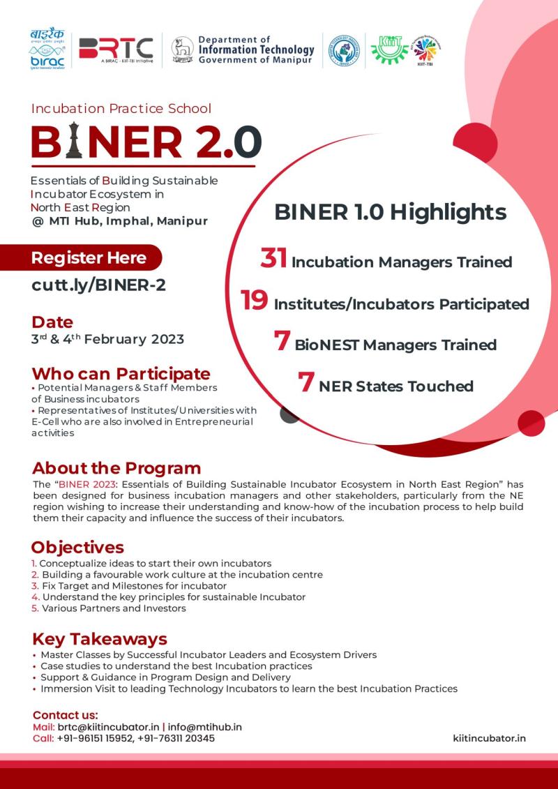   BINER 2.0 : Building Sustainable Incubator Ecosystem in North East 