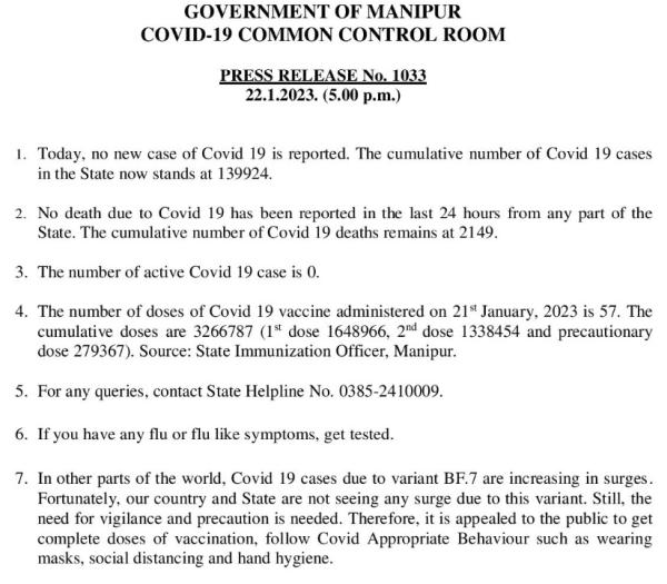   COVID-19: Status Update : 22 January 2023 