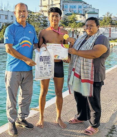 National sub-junior boys' Aquathlon gold medallist N Dhananjoy feted